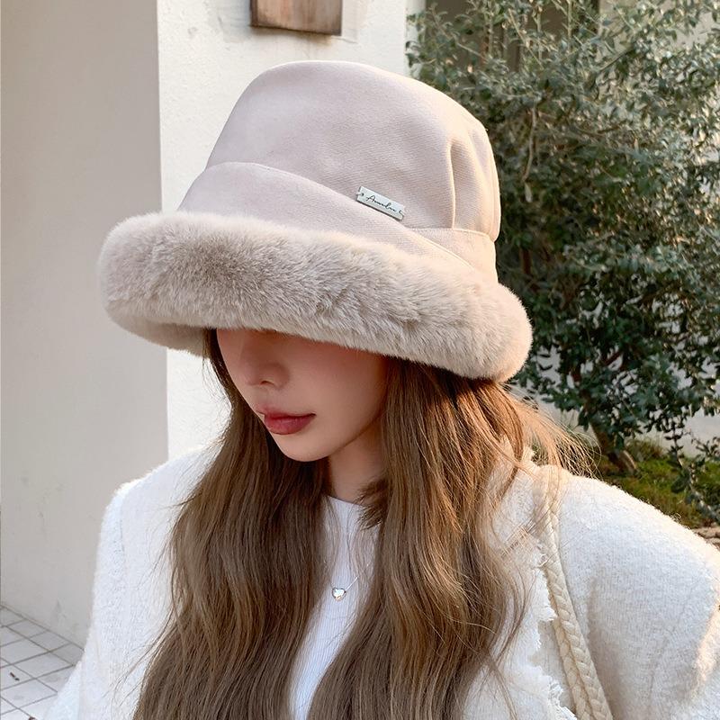 1pc Womens Winter Fleece Bucket Hat,Warm Faux Mink Plush Hat Fluffy Fisherman Fuzzy pullover Hat skull Hat For Outdoor dailywear