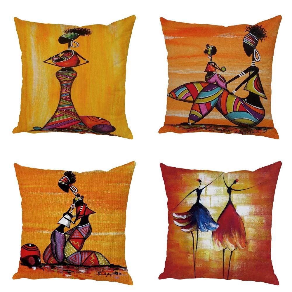 Peach Skin Cushion Cover 45x45cm Abstract Painting Africa Life Pillowcase African Woman Home Decor Gallery Exotic Pillow Case