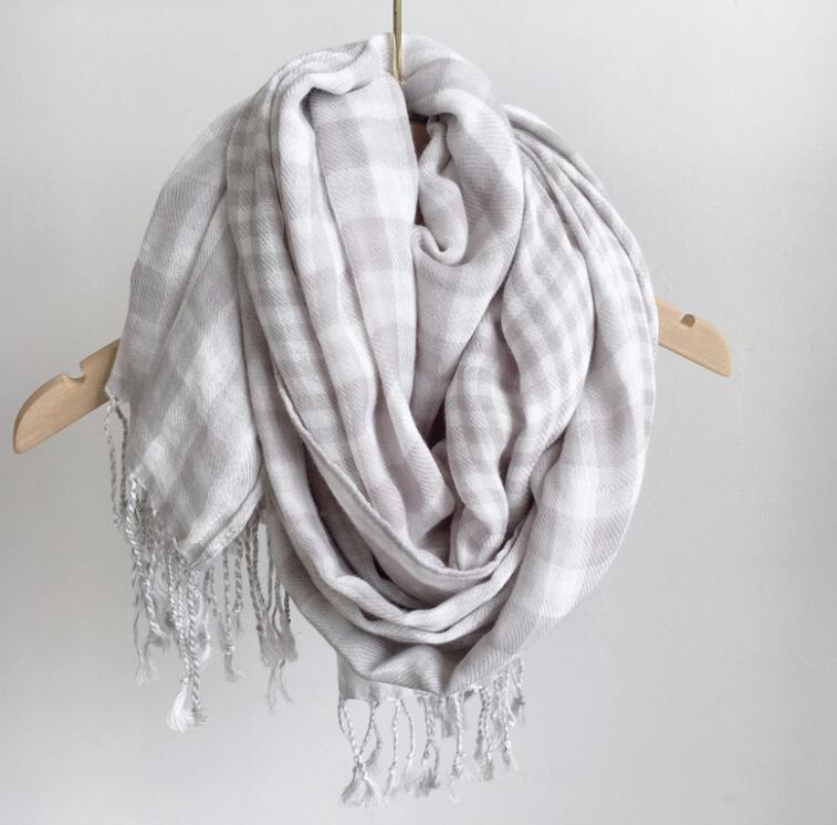

New Autumn And Winter Cotton Double-Sided Plaid Warm Scarf Japanese Design Pure Cotton Women Tassel Scarves 65x190cm