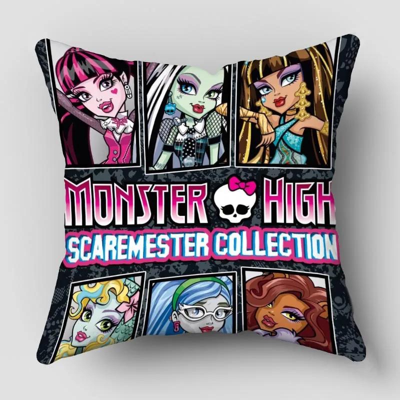 Monster High Pillow Cover Bedroom Home Office Decorative Pillowcase Square Zipper Pillow Cases Satin Fabric 10.16WJY