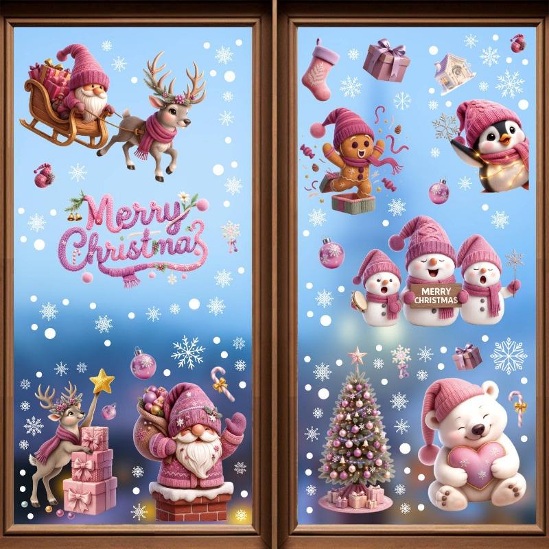 Christmas Cute Santa Claus Snowflake Window Decoration Static Cling Stickers