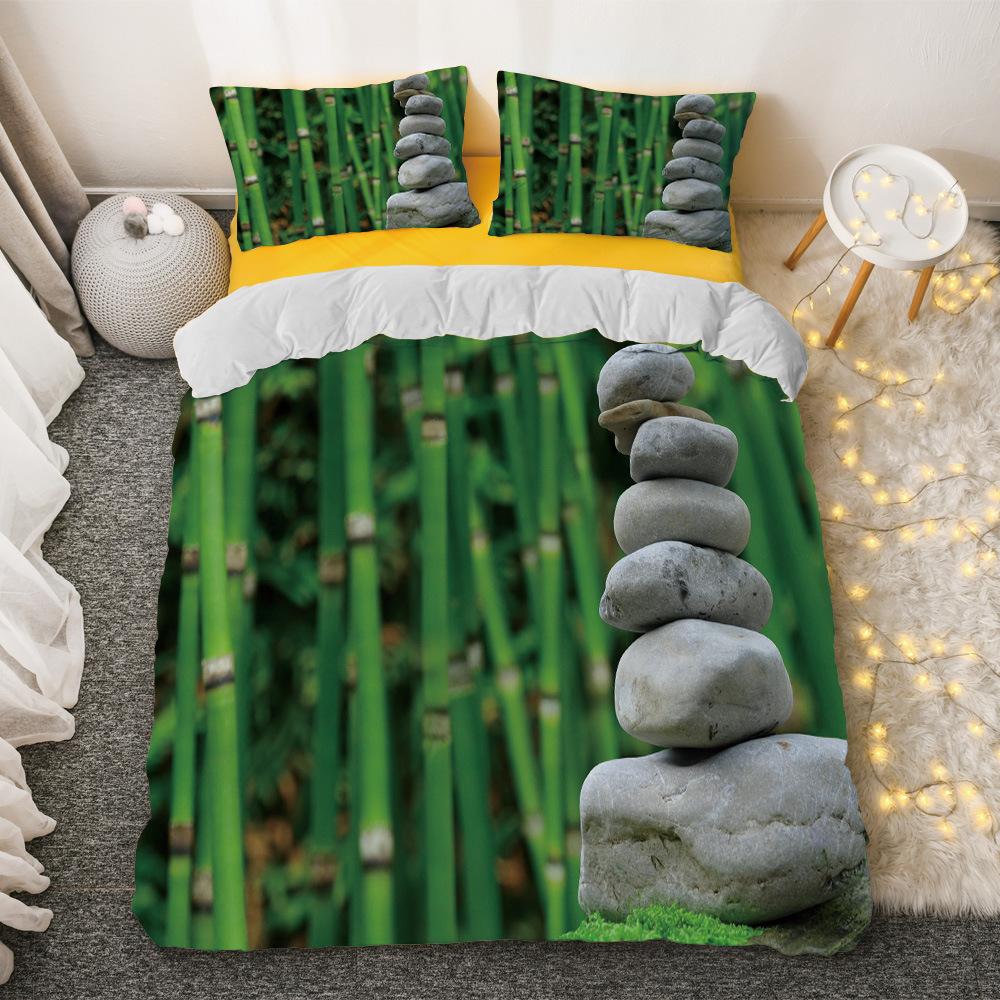 Bambus Dynetrekksett Grønn Natur Plante King Size Polyester Dynetrekk med Putetrekk for Barn Gutter Jenter Sengetøysett