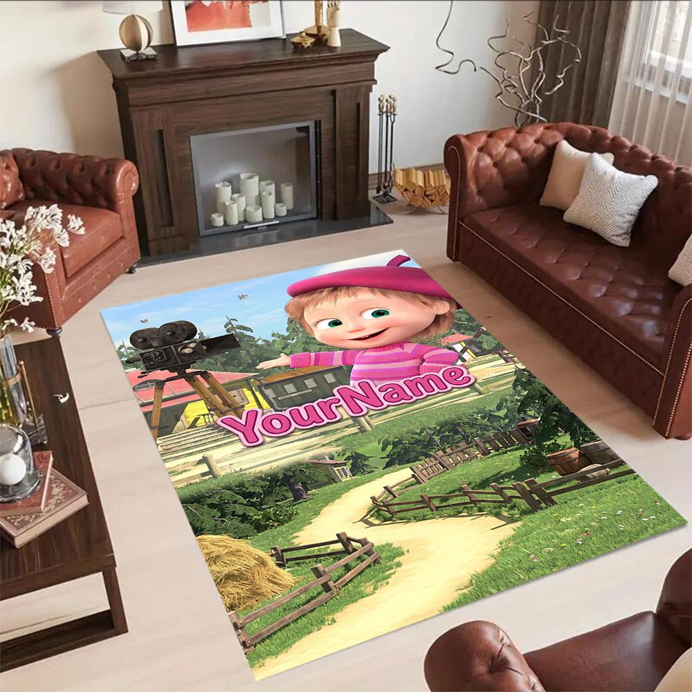 Masha Bear Customized Name Floor Rug Office Rug Perfect for Decorate Room Foyer Playrooms Dormitory Anti-slip Rug Decorate Offices