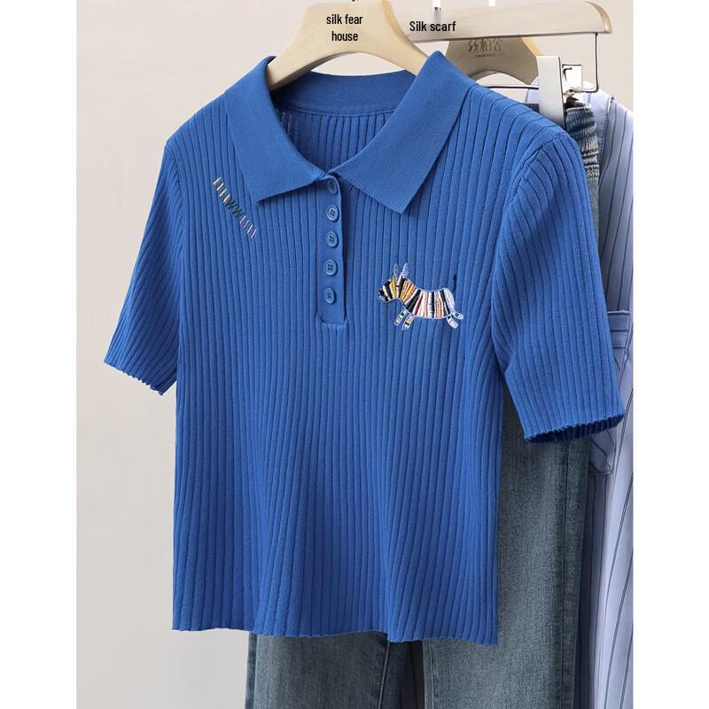 Siboshe Women s Lapel Short-Sleeve Knit Top S