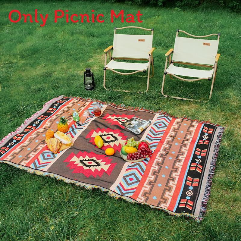 Bohemian Style Outdoor Picnic Blanket With Thick Cotton Linen For Camping And Garden Use