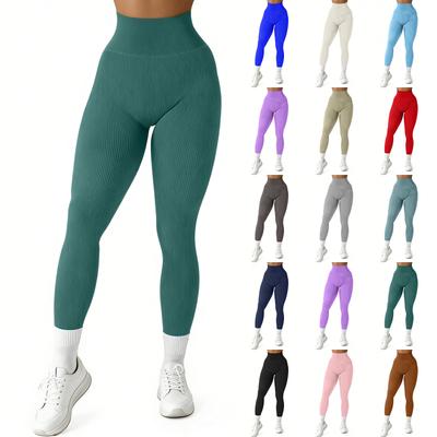 High Waist Ribbed Seamless Leggings for Women Stretchy Workout Yoga Pants Soft Fabric Ankle Length