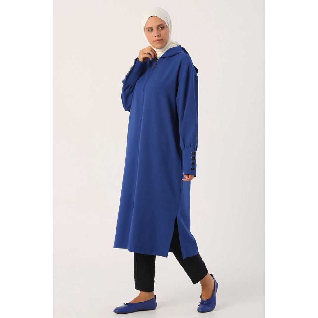 Cardigan confortabil negru cu glugă și fermoar