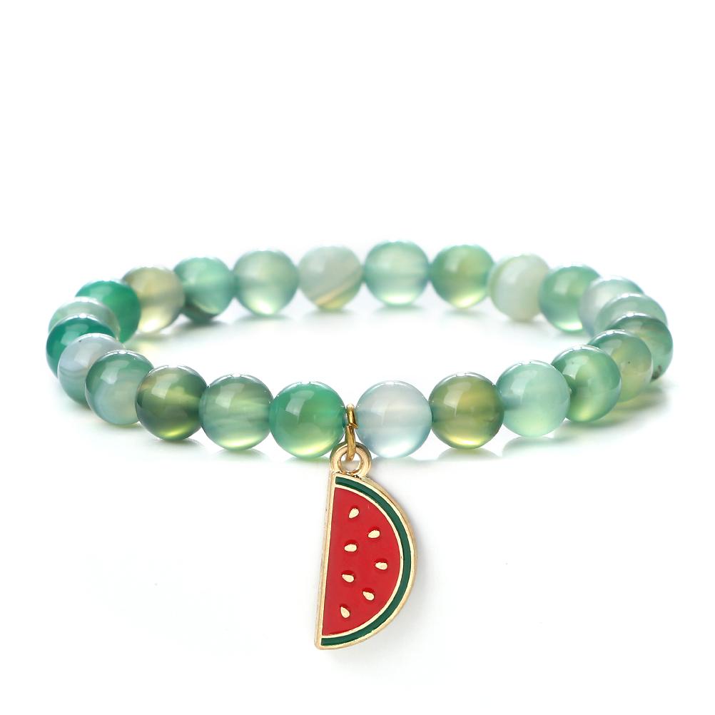 One Piece Watermelon Charm Bracelet Women Men Boho Fruit Bracelet Natural Stone Elastic Bracelet Girls Summer Jewelry Gift