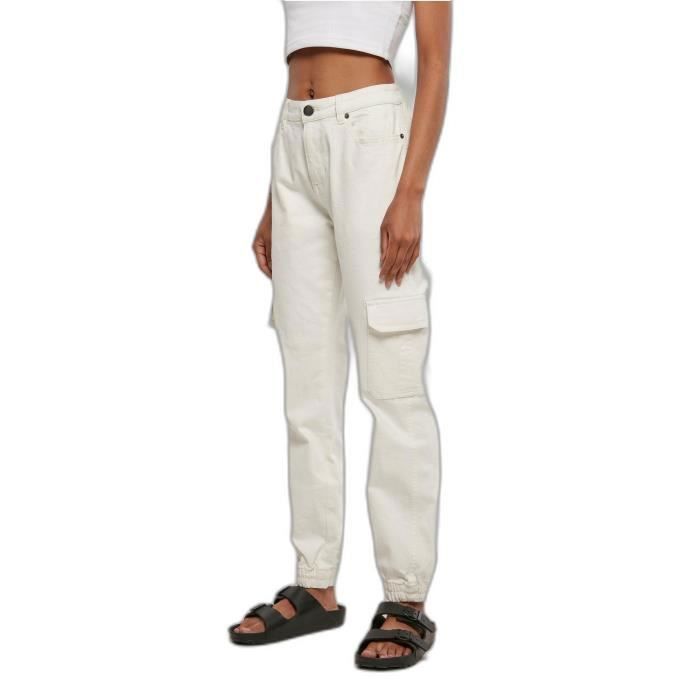 Pantalon Cargo Femme - Urban Classics - Organic Stretch Denim - Blanc Cassé - Taille Haute - Respirant