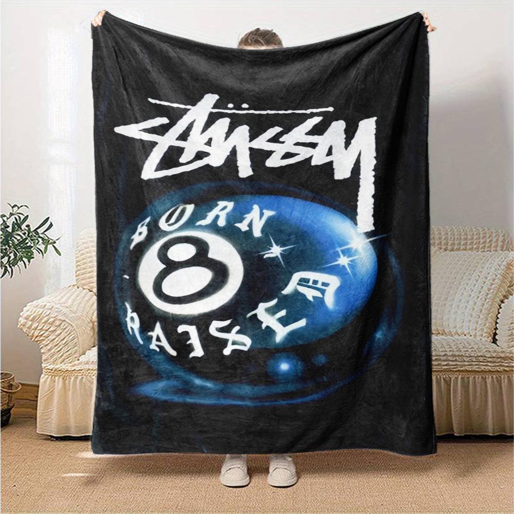Camo Filled Signature Logo Flannel Blanket, Black Base Street Graffiti Style Soft Throw Blanket