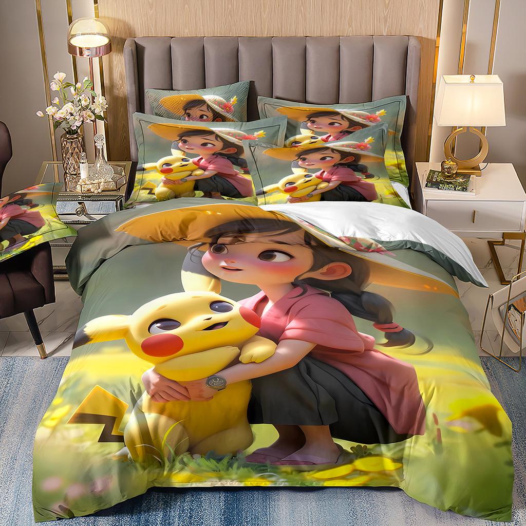 Pokemon Pikachu Bedding CollectionCartoon Anime Quilt Cover For Kids Boys Girls GiftBedding Cover And Pillowcase 7550Cm