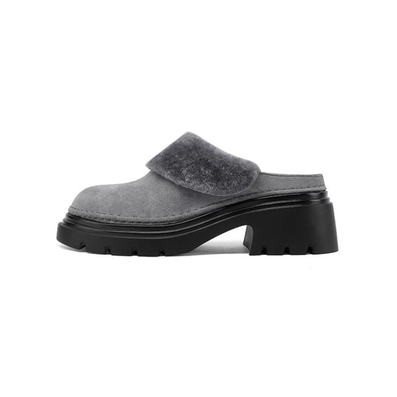 Fashion Autumn Winter Punk Style Warm Plush Slippers New Waterproof Platform 5cm Thick Heel Black Gray Outdoor Women's Shoes Size 34-43