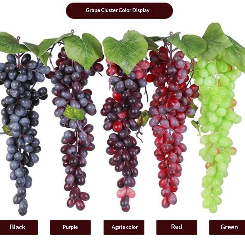1Pcs Realistic Plastic Artificial Grapes Bunches Simulation Fake Fruit with Leaves for Vintage Home Decor Party Table Display