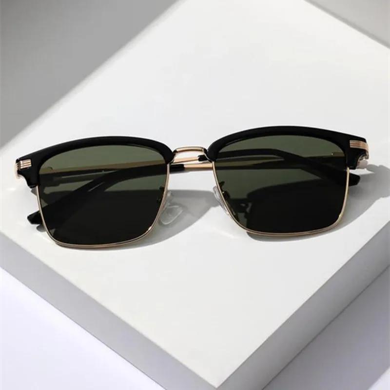 Half Frame Square Sunglasses Man Woman Luxury Brand Designer Sun Glasses Male Retro Mirror Eyewear Metal UV400