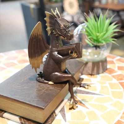 Vintage Reading Book Dragon Figurine Resin Western Flying Dragon Statue Sculpture Model Figure Ornament Toy Home Office Decoration Christmas Gift