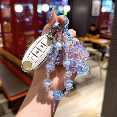 Beaded Keychain Macaron Color Beads Sparkling Mobile Phone Chain Bag Hanger with Transparent Colorful Pendants Anti-Lost Charm Accessories