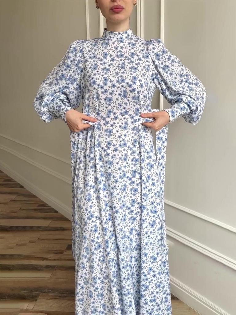 2025 Spring Loose Tie Floral Satin Long Sleeve Dress