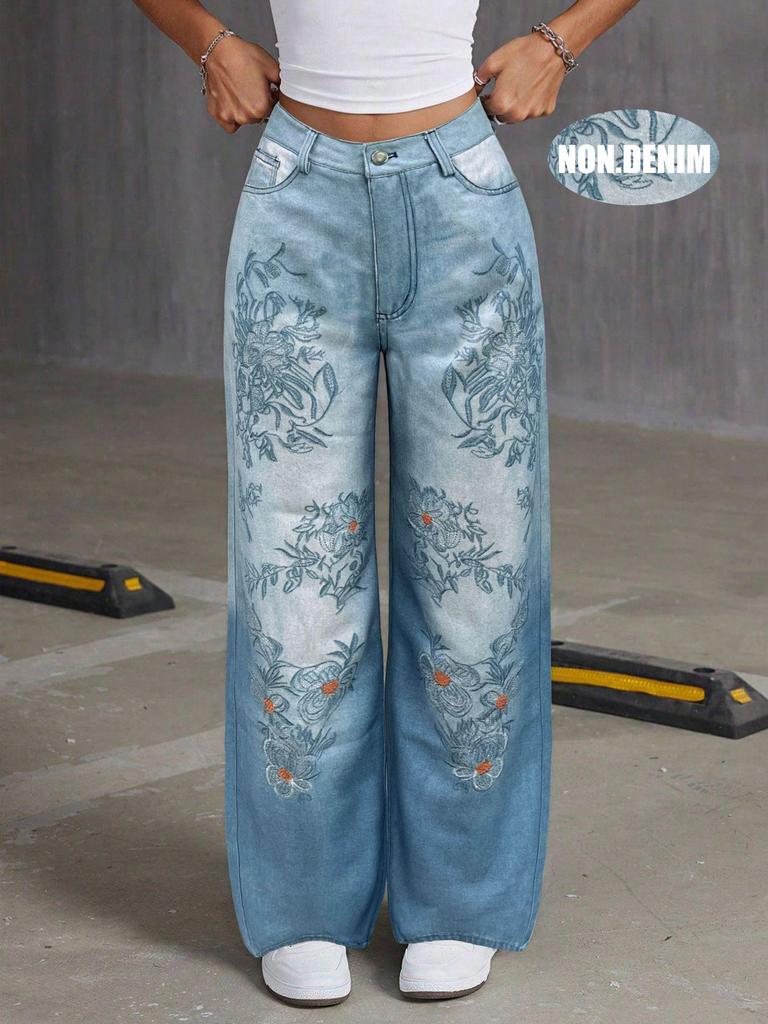 Women's Embroidered Wide-Leg Mid-Waist Summer Jeans N011
