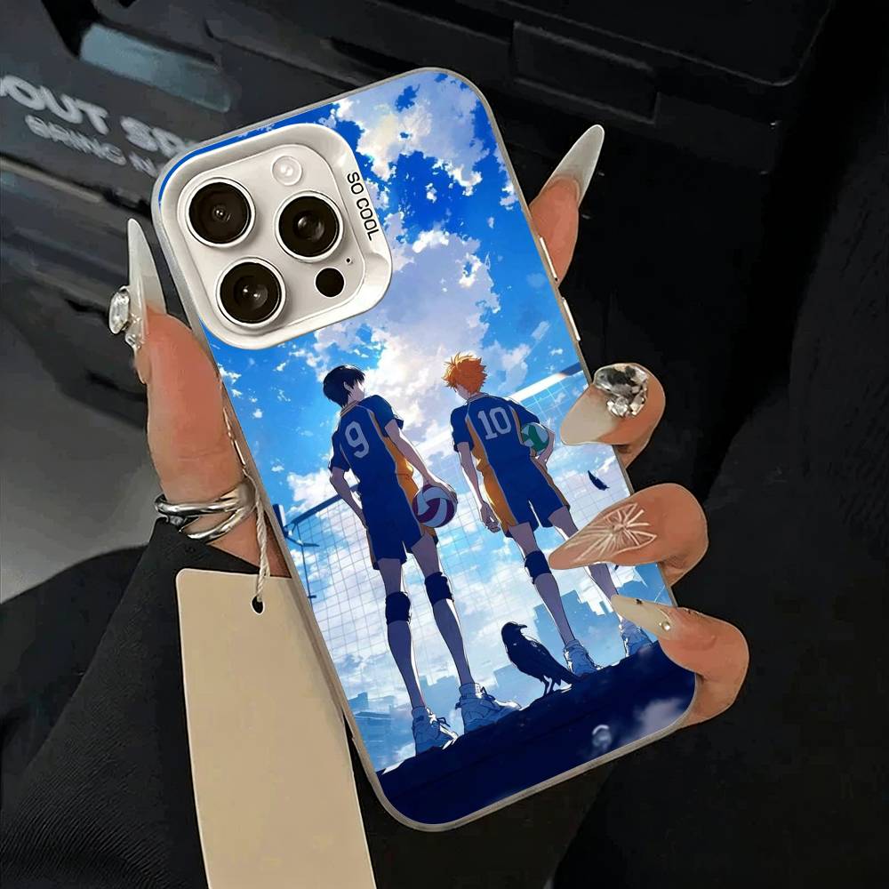 Shonen anime-H-Haikyu Phone Case For iPhone 11 12 13 14 15 16Pro Max Plus white Sliver  Phone Cover