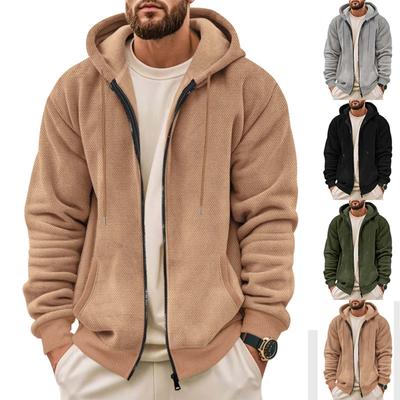 Herren Winter Reißverschluss Kapuzen Fleece Sweatshirt mit aufgesetzter Tasche Freizeitjacke
