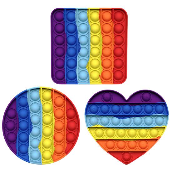 Rainbow Push Bubble Toy Stress Relief Round Square Heart Bubble Popping Game Silicone Bubble Squeeze Sensory Fidget Toy