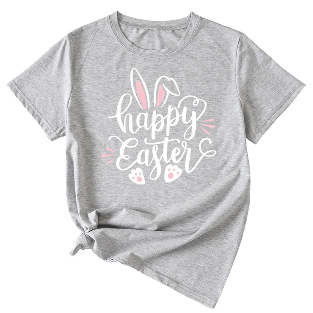 Easter Women Lady Letter Printed Short Sleeve T-shirt Casual Loose Top Tunics
