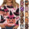 Women's Long-sleeved Loose-necked Halloween Print Casual Top, Suitable for Holiday Parties