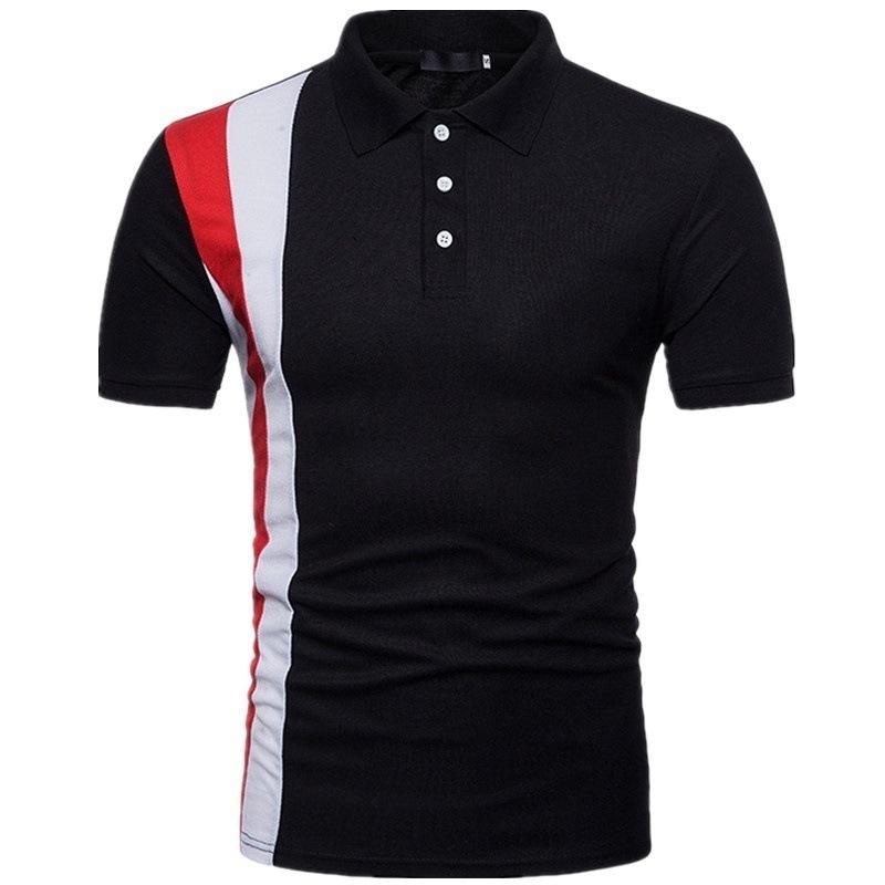 Men's New Lapel Short Sleeve Polo Patchwork T-Shirt Top