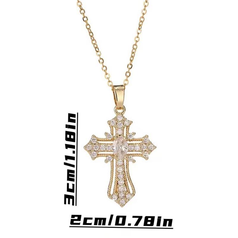 Colier Cruce de Cristal Vintage, Lanț O-Link Ajustabil Bijuterii Ortodoxe, Pandantiv Religios Minimalist pentru Unisex