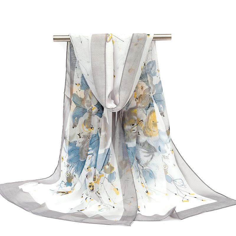 2026 Silk Chiffon Women's Scarf: Korean Style, Versatile, Long, and Thin for Spring, Autumn, Beach, or Winter Decoration