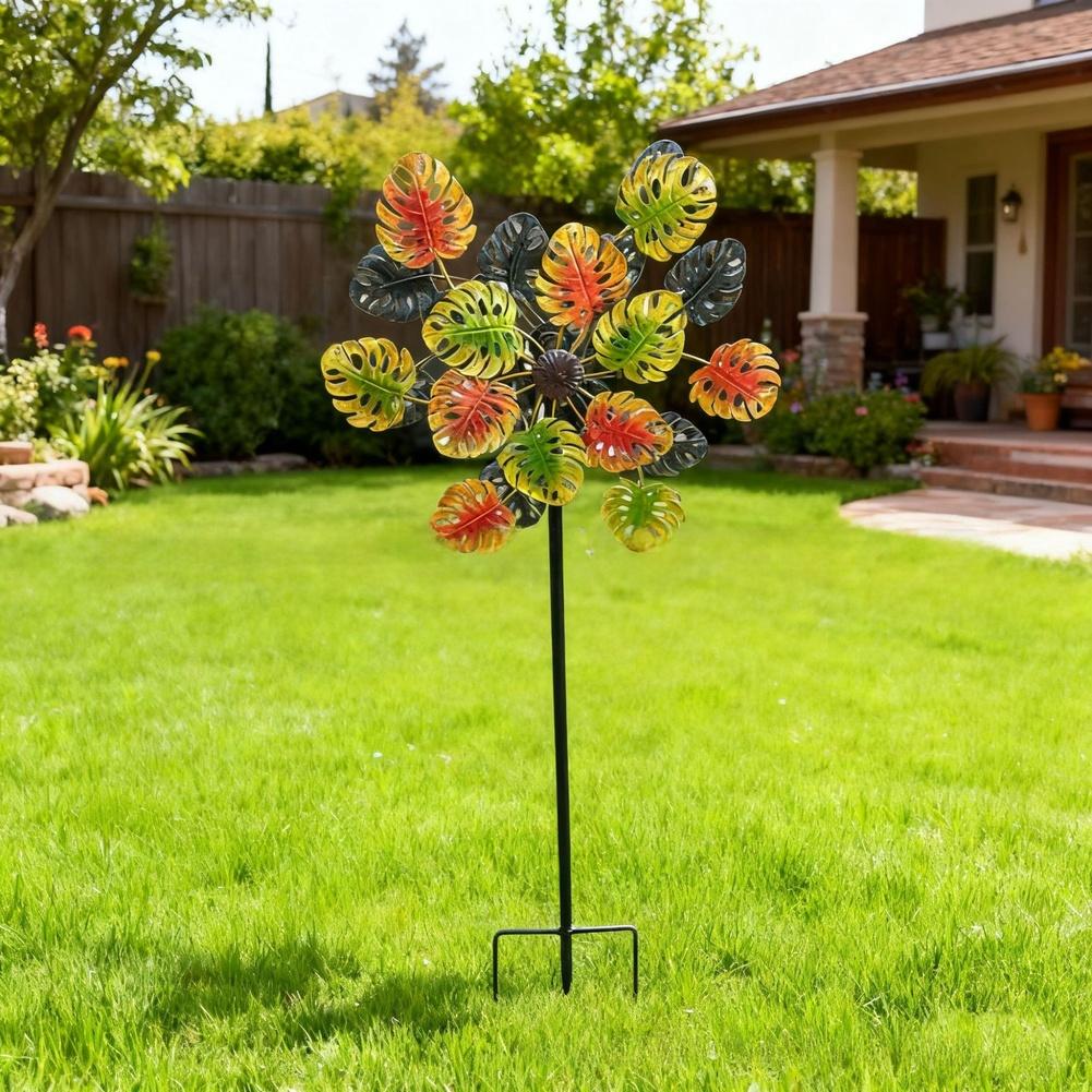 Outdoor Garden Metal Sunflower Windmill Dual Sided Rotating Iron Yard Ornament Weather Resistant Decorative Piece 95cm Height