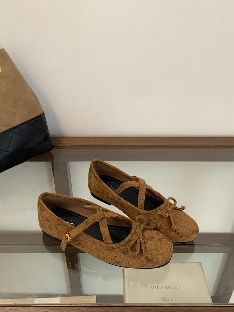 Korean version cross strap light mouth single shoes women's 2025 autumn bow Mary Jane shoes low heel round head cute youth ladyshoes