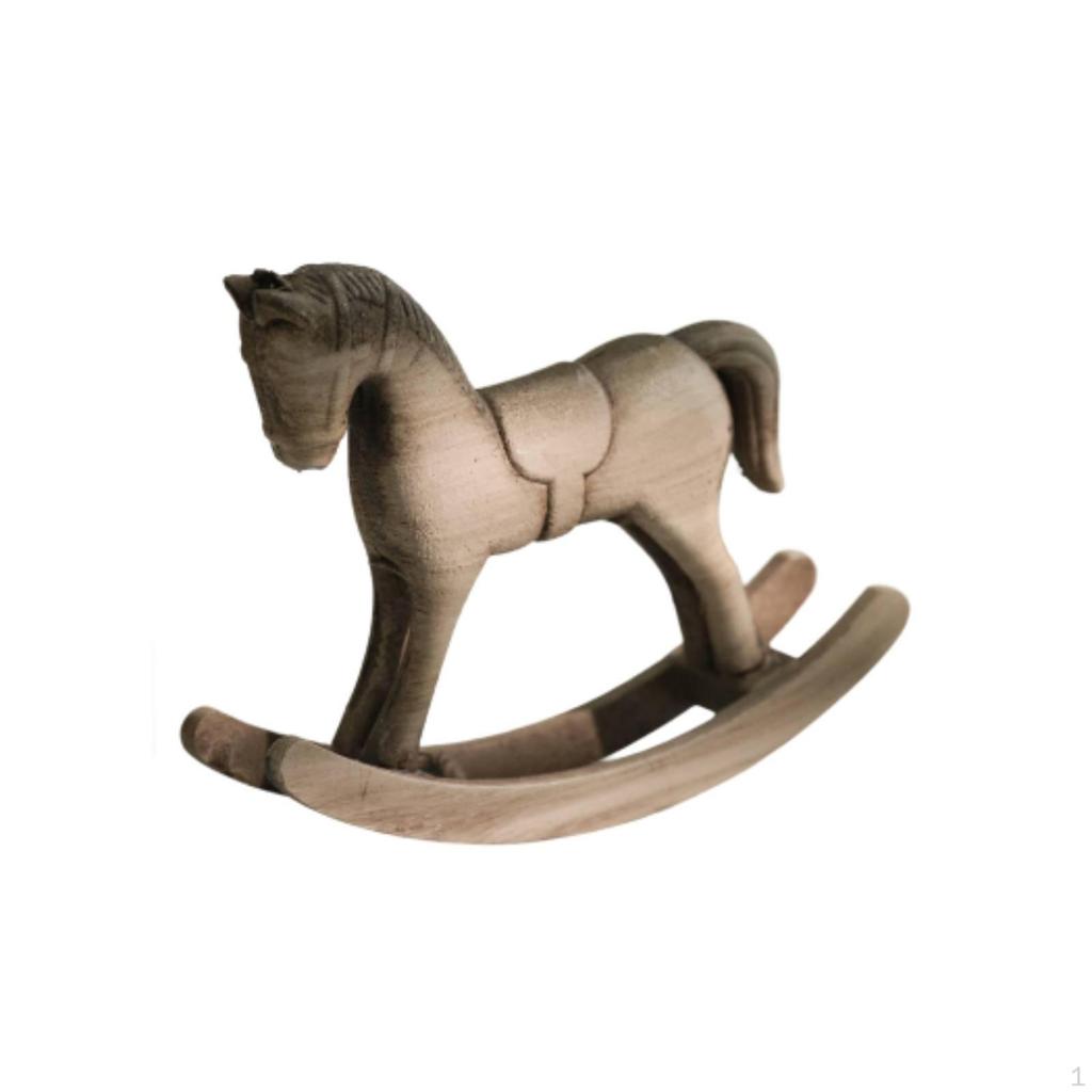 Drewniany Konik na Biegunach Rustykalna Figurka Vintage na Stół, Biurko