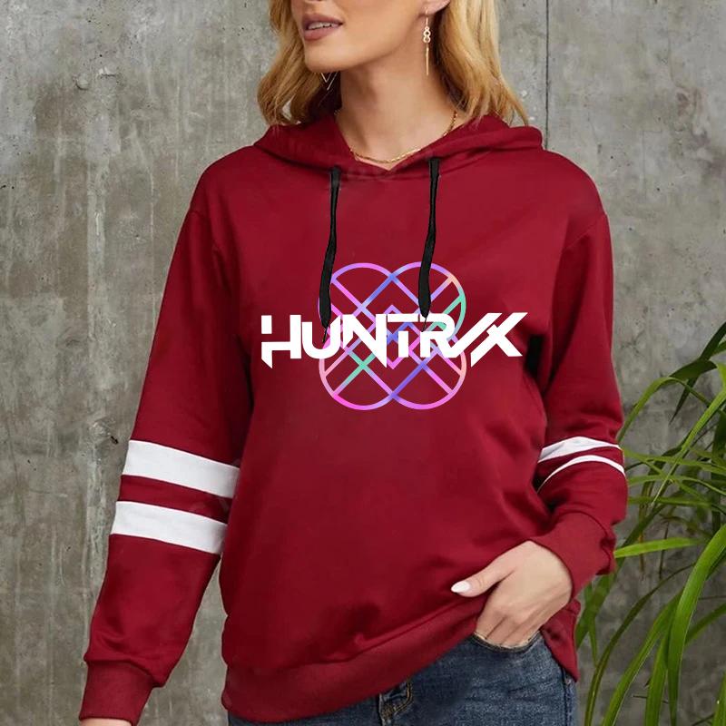 KPop Demon Hunters Printed Hoodies Loose Pullover Plus Size Autumn and Winter Long Sleeve Stripe Sports Women's Hooded Sweatshirts