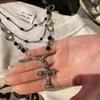 Punk Hiphop Black Cross Pendant Necklace for Men Women Y2K Gothic Multi Layer Chain Rhinestone Necklace Cool Jewelry Gifts