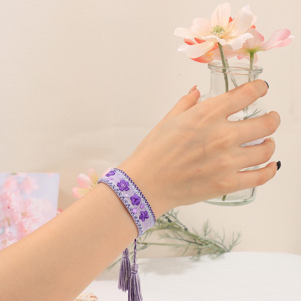 Bohemian Adjustable Floral Embroidered Bracelet with Roses and Sunflowers