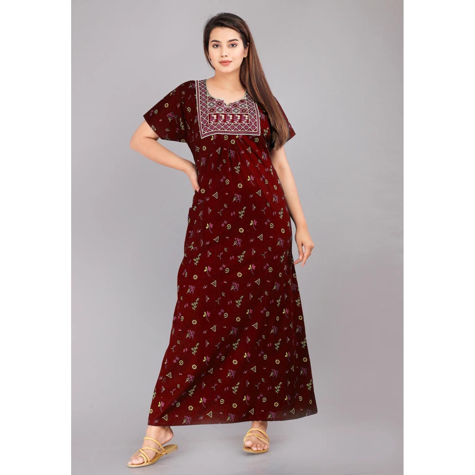 Cotton Floral Printed Daily Wear Nighty Women Lightweight Sleepwear Night Gown Free