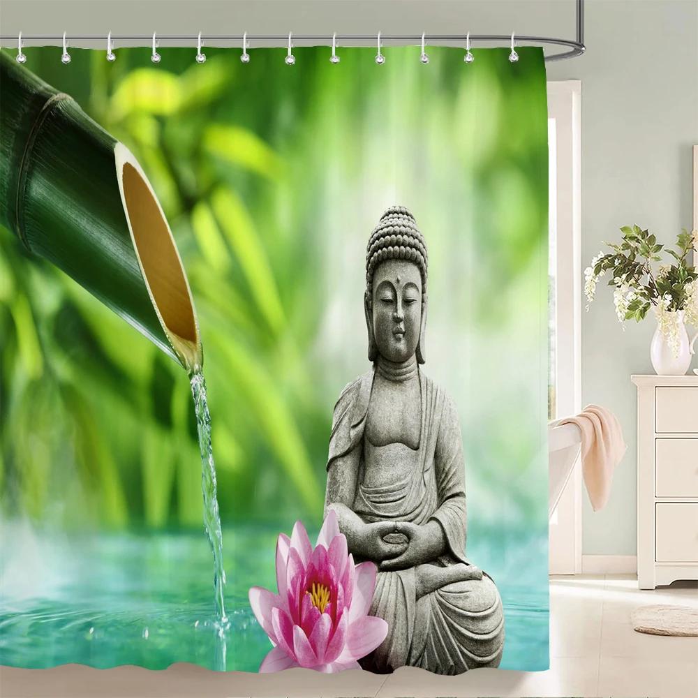 Green Plant Bamboo Shower Curtain Bathroom Bath Curtain Waterproof polyester 3D Printed Trees 180*200cm Bath Screen With Hooks