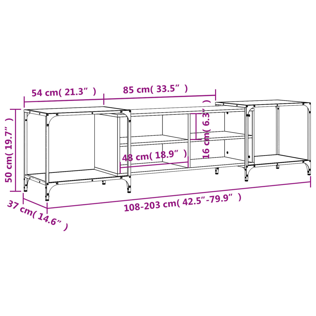 TV Cabinet Brown Oak Effect 203 x 37 x 50 cm Particleboard