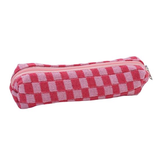 Knitted Checkerboard Pen Bag Large Capacity Portable Zipper Boys Girls Students Pencil Stationery Pouch Case School Supplies