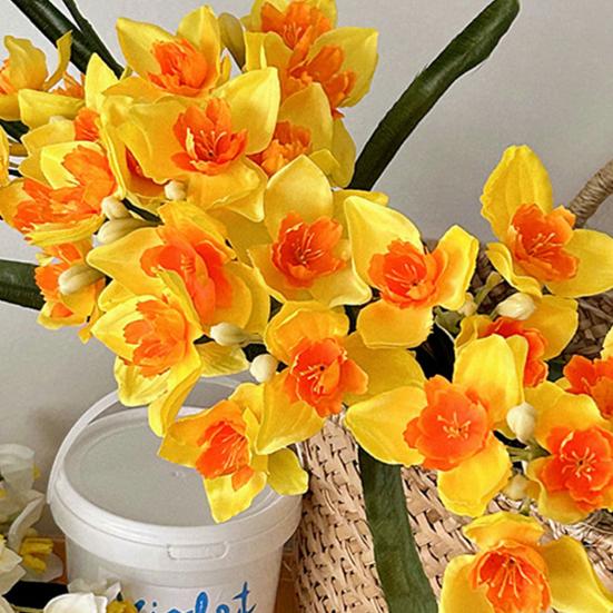 Künstliche Blumen Realistische Narzissen für Heimdeko Nordischer Stil Langlebig Kein Wasser Benötigt Flexible Stiele Sicher Floral