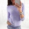 Long Sleeve Sweater Top Slim Fit Solid Color Knitted Sweater Autumn Winter Plush Faux Pearls Sweater Jumper Female Clothing