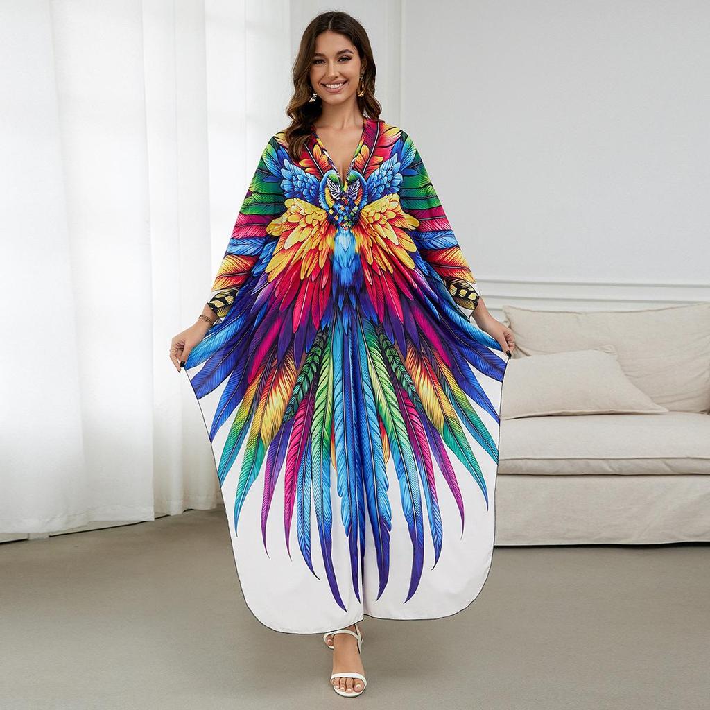 Beach Kaftans for Women Printed Maxi Dresses Cover Ups for Swimwear Summer Vacation Bathing Suits Factory Supply