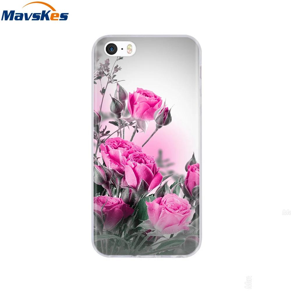 For iPhone 5s SE 5 Case Cover Silicone Soft TPU Cover Print Flower Cute Animal Phone Case For iPhone 6s 6 7 8 Fundas Clear Cases