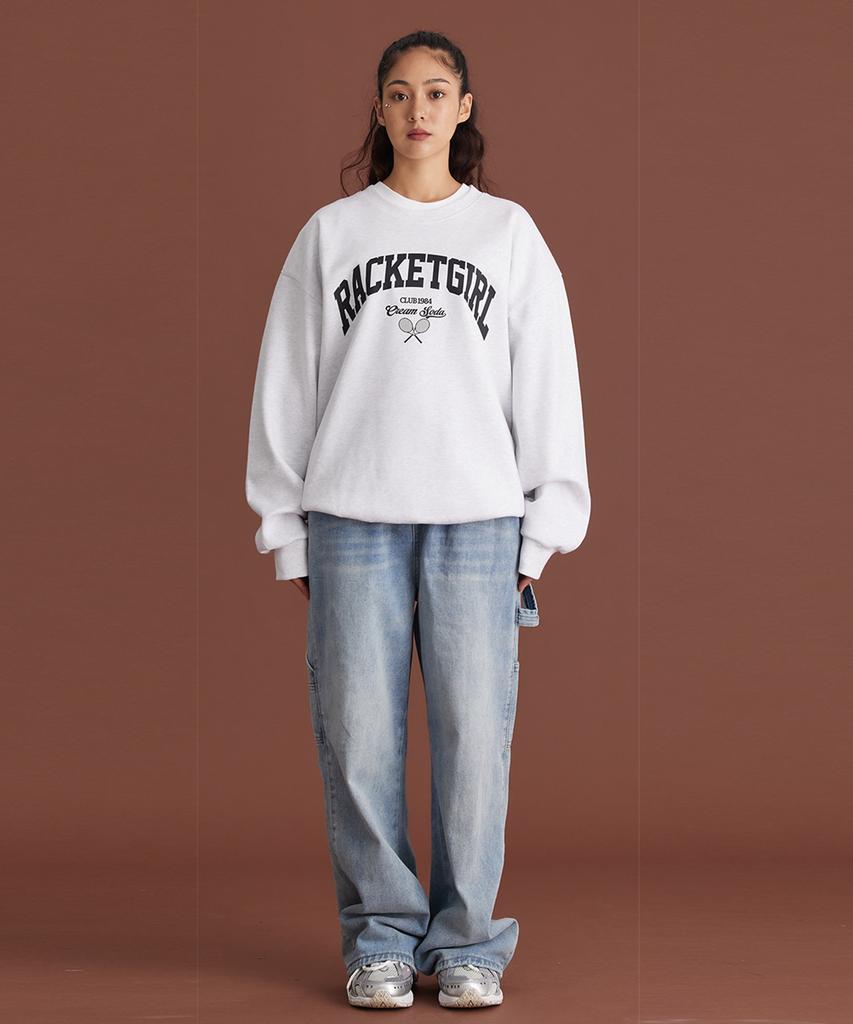 CREAM SODA LAB Racket Girl Light Gray Black Sweatshirt