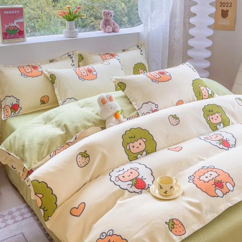 Thickened Ins-style 4-piece Bedding Set / 100% Pure Skin-friendly Cotton Single Duvet Cover,4-piece