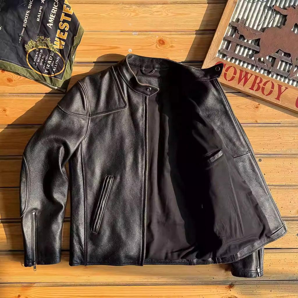 Men's genuine leather leather jacket venom washed graphite old short stand-up collar leather jacket first layer cowhide motorcycle clothing
