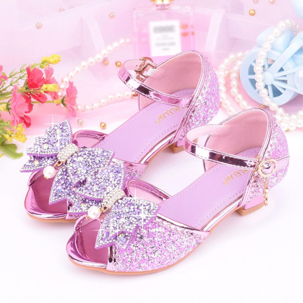 Children Princess Sandals Kids Girls Wedding Shoes High Heels Dress Shoes Bowknot Purple Pink Blue Silver Shoes For Girls