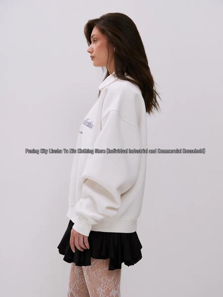 American Vintage Lapel Half-Zip Hoodie - Trendy, Slimming, and Comfortable Women's Outerwear