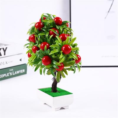 Künstlicher Bonsai, kein Gießen erforderlich, wetterbeständig, auffällig, schöne rote Kunstfrucht mit Topf, Partyzubehör